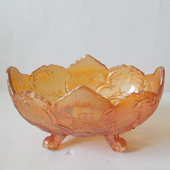 Carnival Glass Orange Oval Footed Bowl - Picture 1 of 7